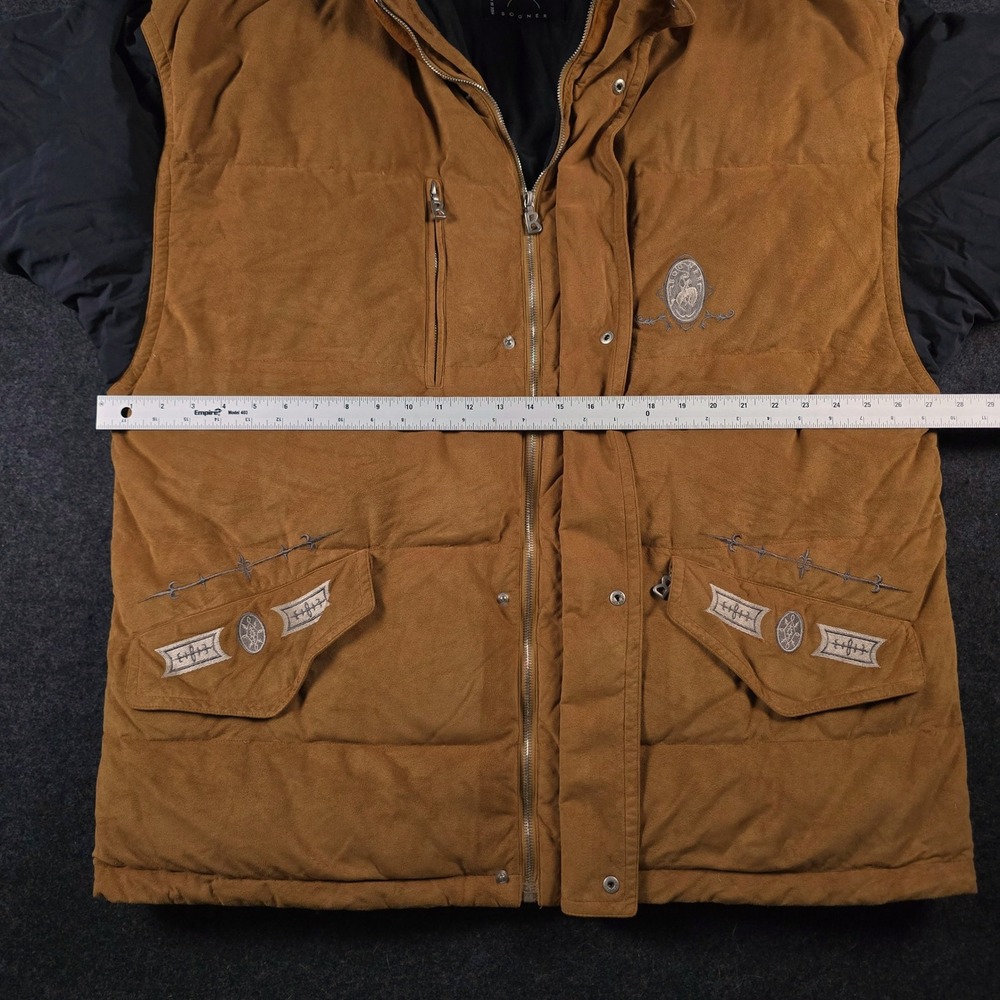 Vtg Bogner Suede Puffer Jacket Tan Black Western Embroidered Aspen Size 44 (L) - Picture 6 of 16